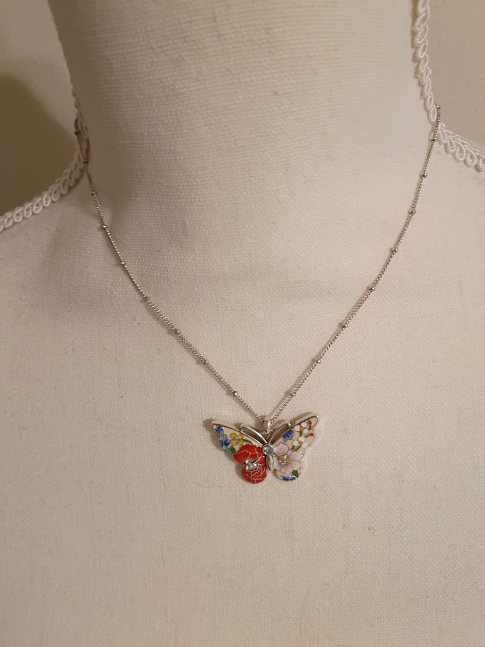 Brighton Silver Butterfly Necklace with Red, Pink, Blue & Yellow Enamel